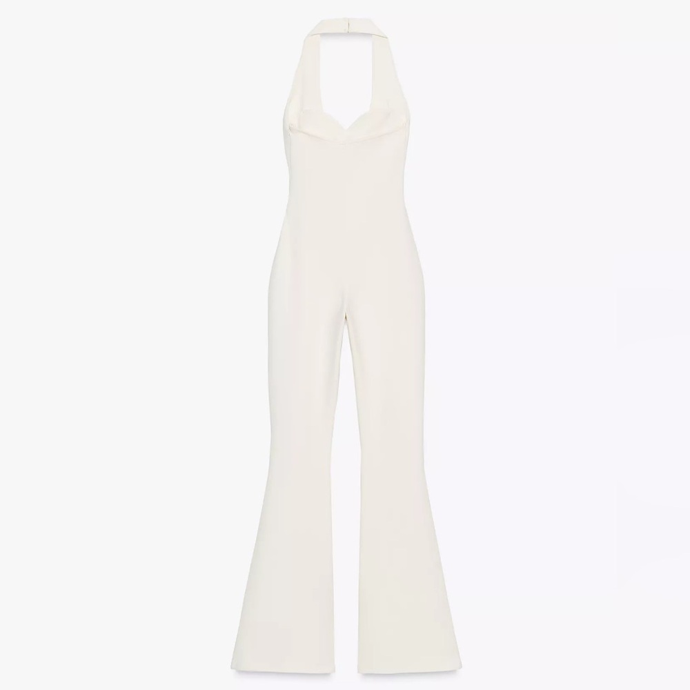 Zara NWT Interlock Flare Cotton Blend Sweetheart Neckline Halter Jumpsuit- Small - Picture 15 of 16